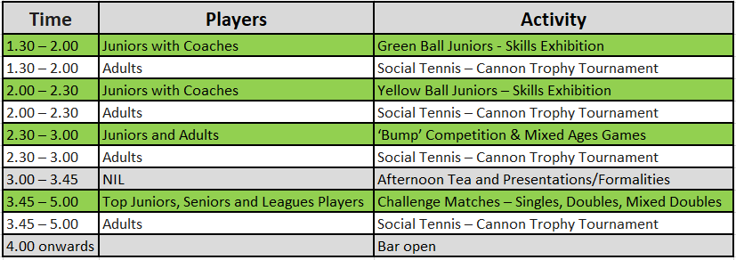 Opening Day Schedule of Activities